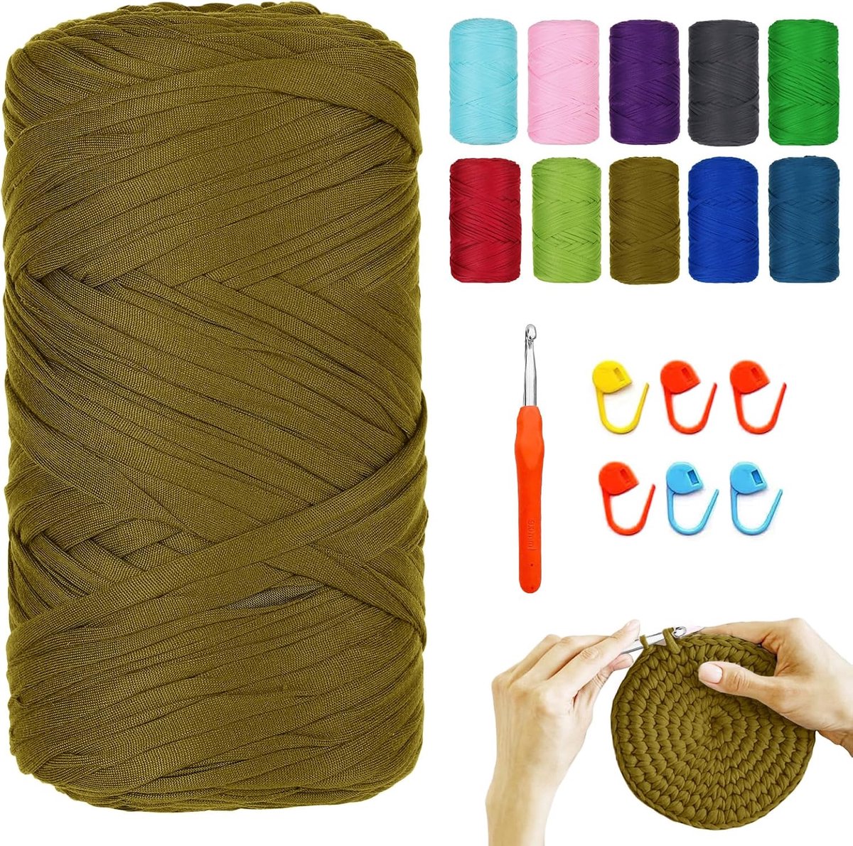 400 G/120 m, textielgaren voor haken, met 9,0 mm haaknaald, haakgaren, t-shirt, garen voor tassen, manden, dekens, woondecoratie, algemeen groen