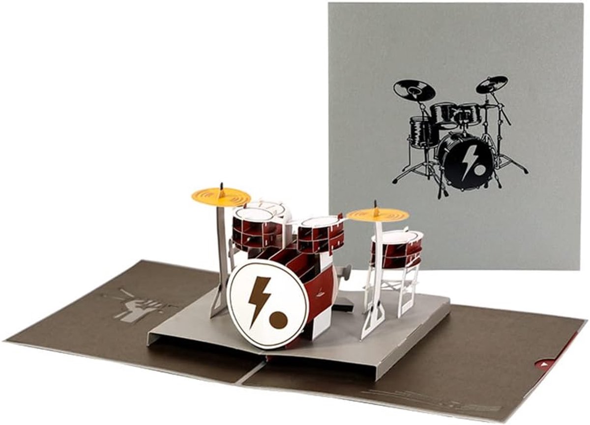 3D drums pop-up kaart voor verjaardag, afstuderen, aanmoediging, feest, uitnodiging, gevouwen kaart met envelop