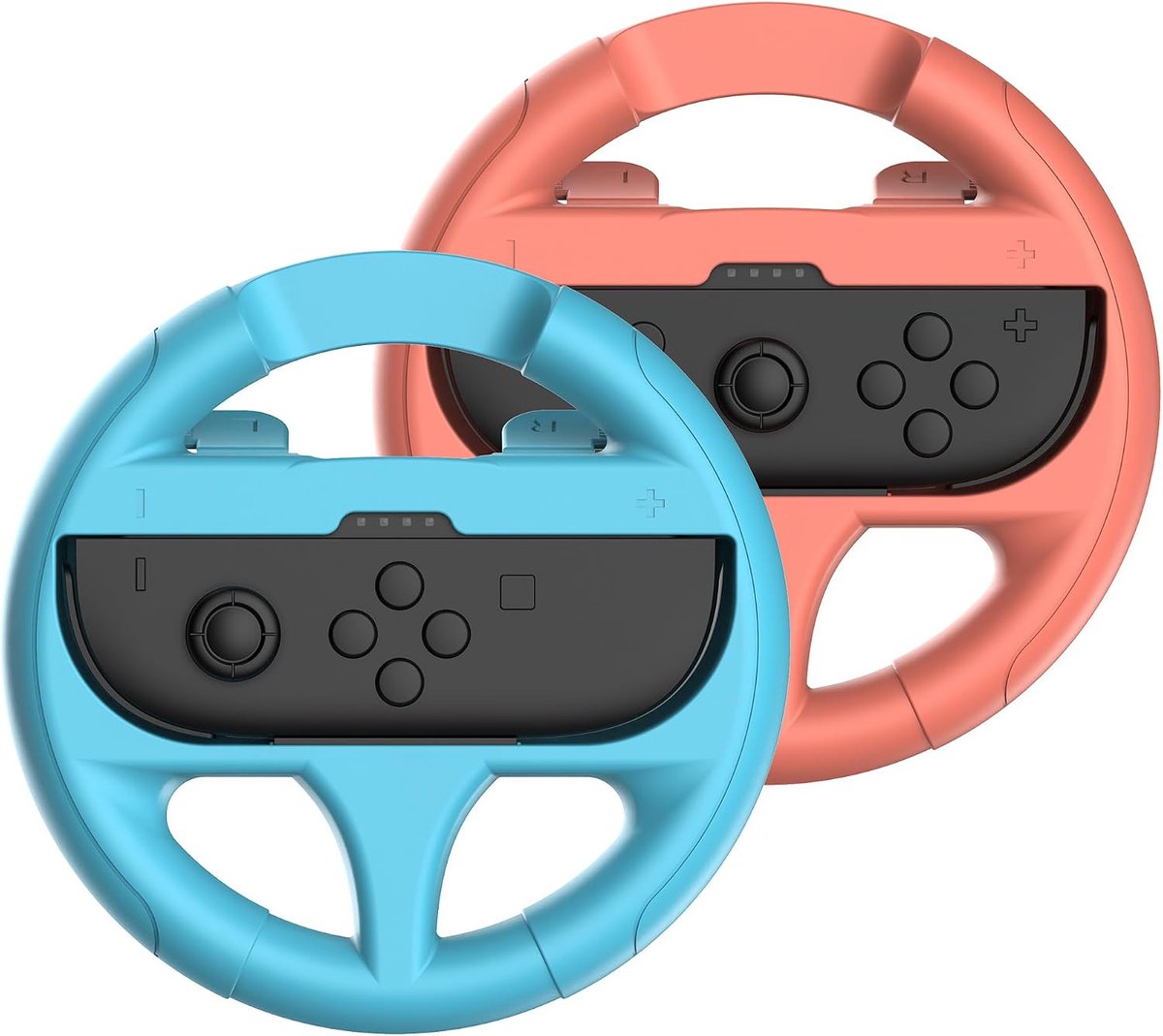 - Pack van 2 stuurwielen voor JoyCons Nintendo Switch en Switch 2 - Compatibel met Switch en Switch 2 Joy-con - Blauw en Rood | Pak voor plezier met het gezin. Compatibel met Joy-con Switch 1 en 2. Inclusief adapter.