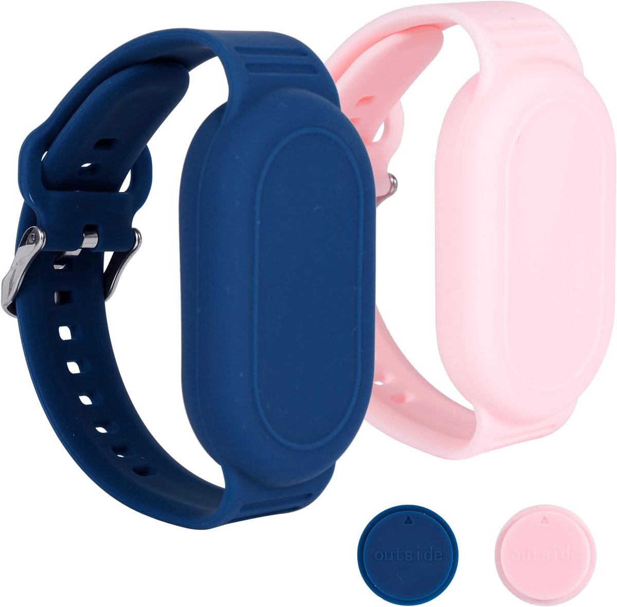 2st voor Samsung Galaxy SmartTag 2 Polsband, Waterdicht Siliconen Beschermhoes Verborgen Volledige Dekking Houder voor Kinderen Ouderen Armband Accessoires (Blauw, Roze)