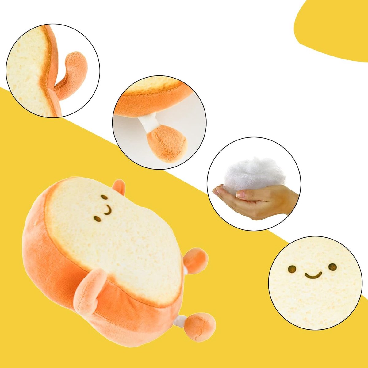 Pluche speelgoed, grappig broodvormig pluche speelgoed kussen, poppenspeelgoed 3D knuffelkussen cartoon speelgoed, opgevuld pluche geroosterd brood sofa kussen
