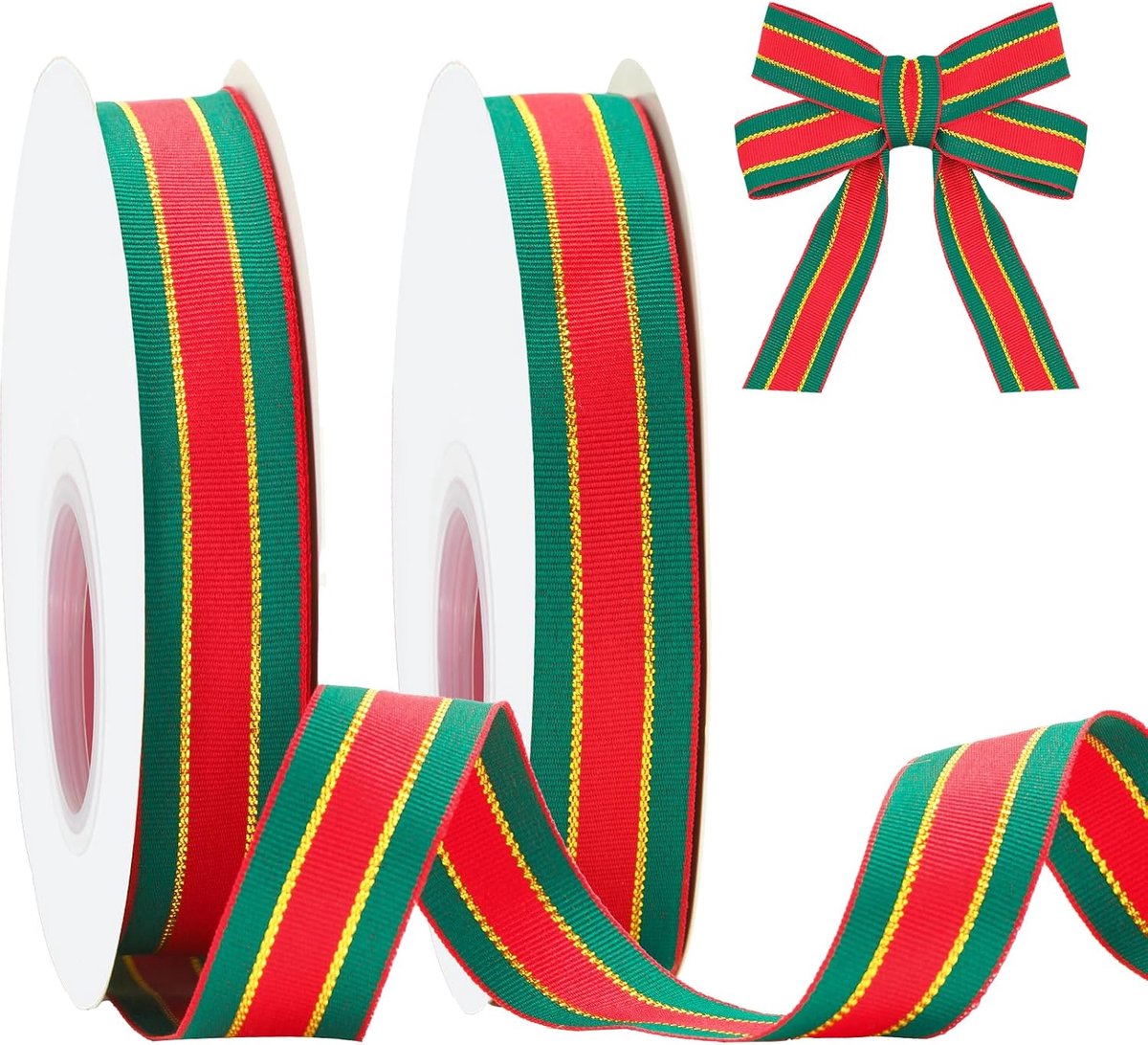 jijAcraft Cadeaulint Kerstmis 20 mm, rood en groen satijnen lint Kerstmis, 44 m kerstlint, Kerstmis decoratielint warm reliëf stoffen lint voor Kerstmis, geschenkverpakking en decoratie