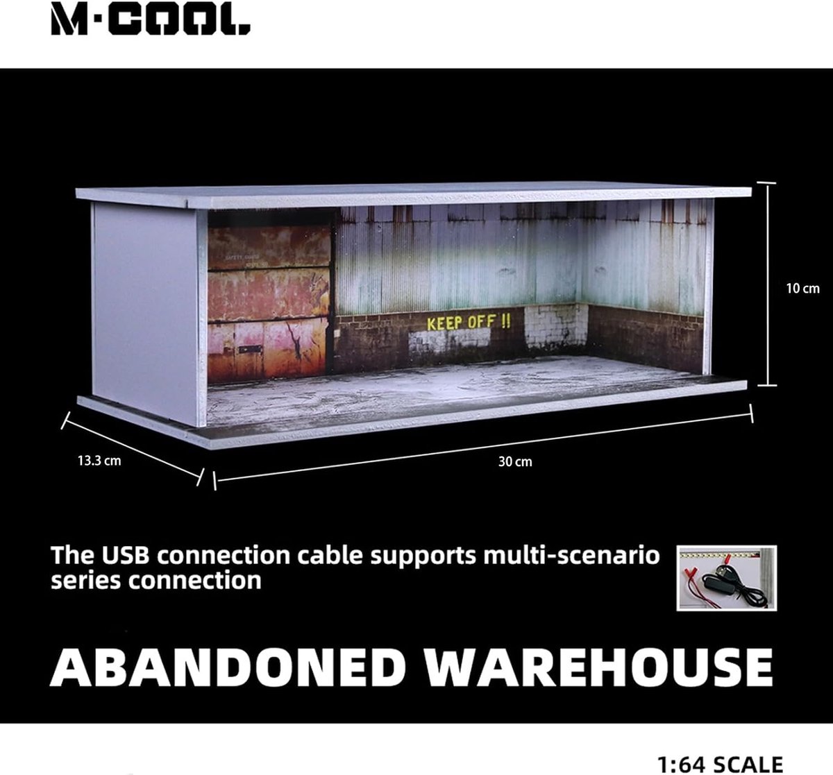 1:64 modelauto vitrine met ledverlichting en stofbescherming - Diorama parkeergarage, Abandon Warehouse Design - stapelbaar en aansluitbaar, opslag voor Hot Wheels, matchbox