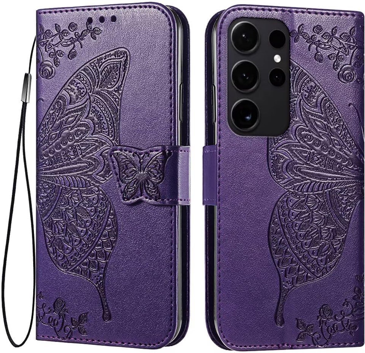 Leren telefoonhoes voor Samsung Galaxy S25 Ultra (6,8 inch), flipfolio, magnetische hoes met 3 kaartvakken, 1 portefeuille, valbestendig, krasbestendig, donkerpaars