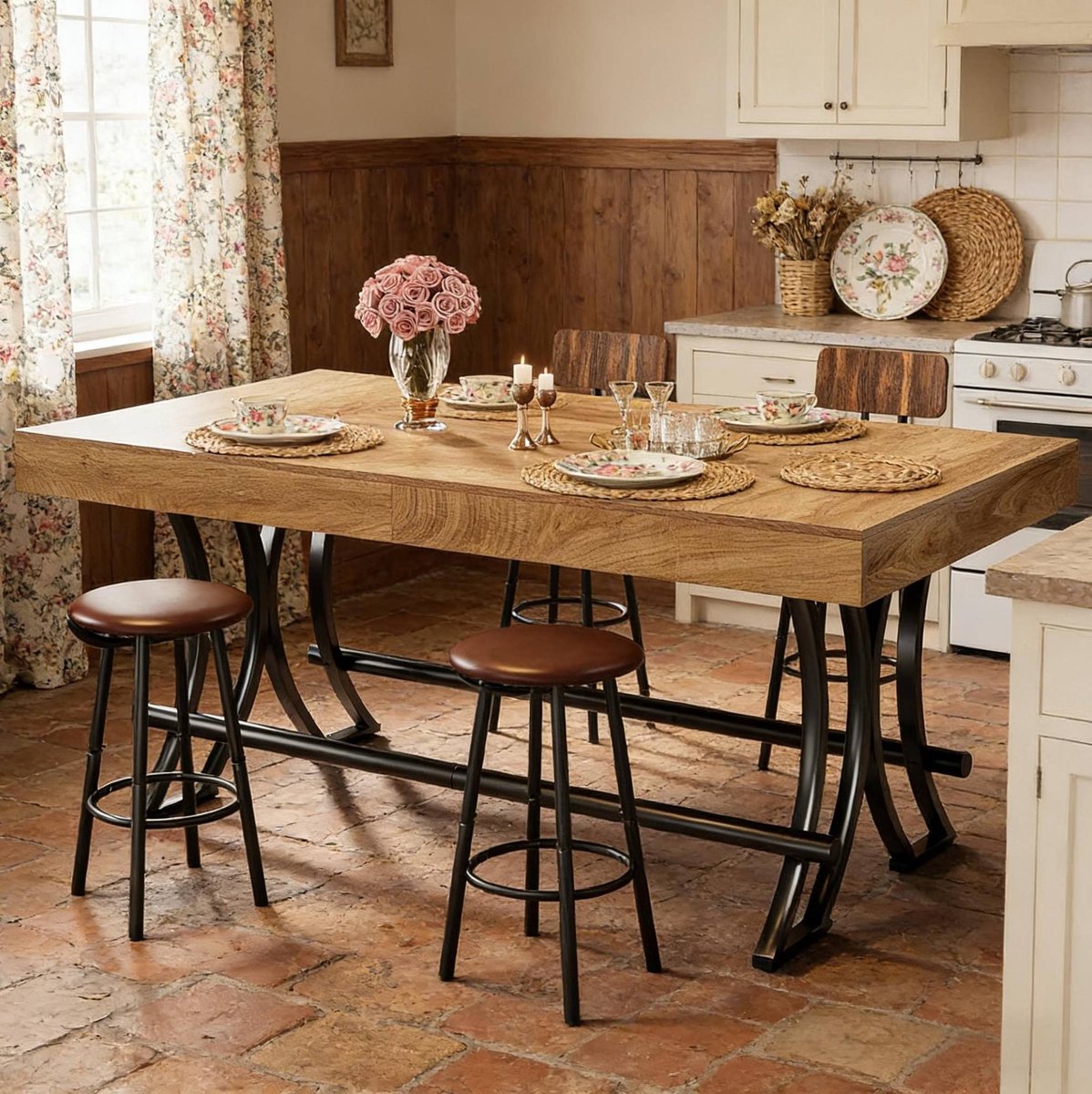 DESMIU Bartafel - Rechthoekige Hoge Eettafel Voor Keuken En Woonruimte - Industriële Houtlook Met Metaal - 160x70x90 Cm - Zwart Bruin