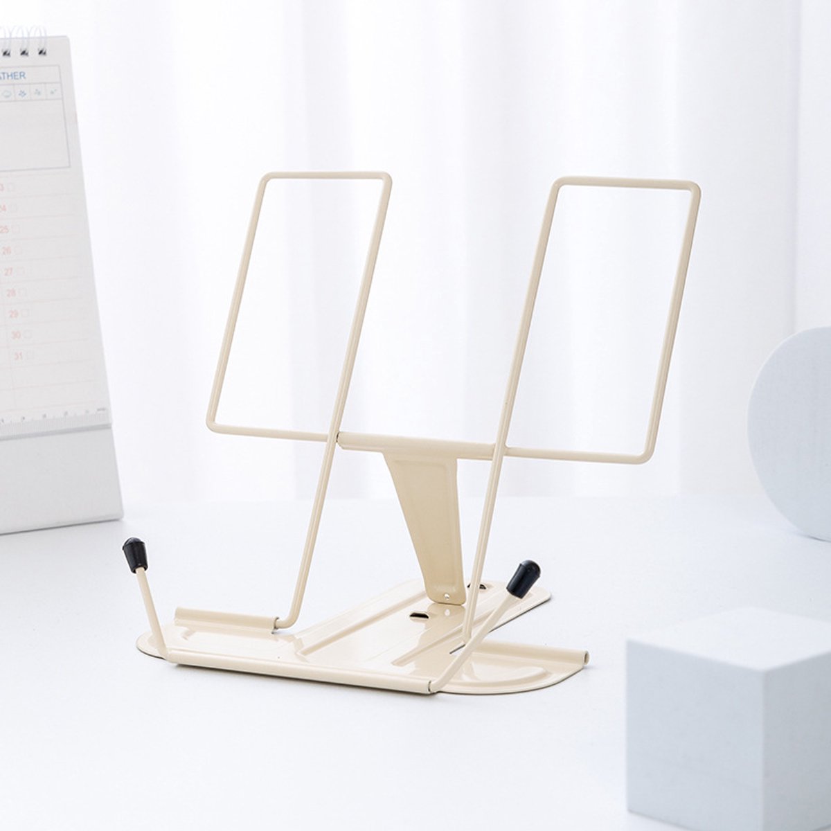 Metalen Boekhouder voor Bureau - Verstelbaar Leesstandaard - voor Kookboeken en Tablet - Wit