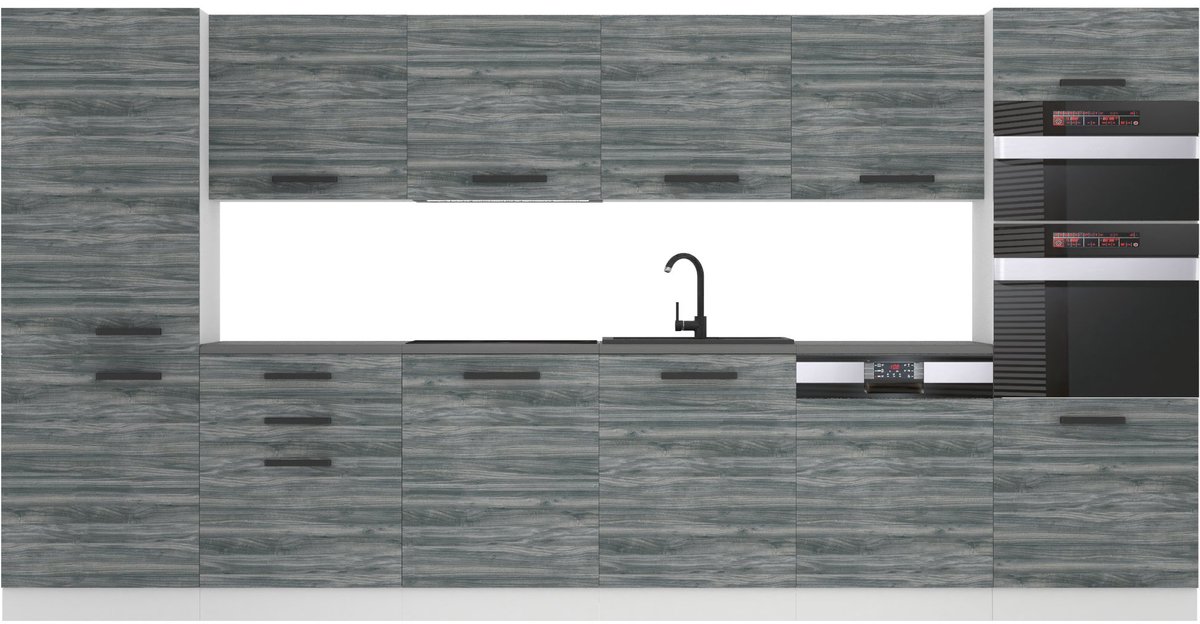 BELINI Keukenblok NAOMI - Keukenmeubel Set 360 cm Glamour Wood zonder Werkbladen - Boven- en Onderkasten