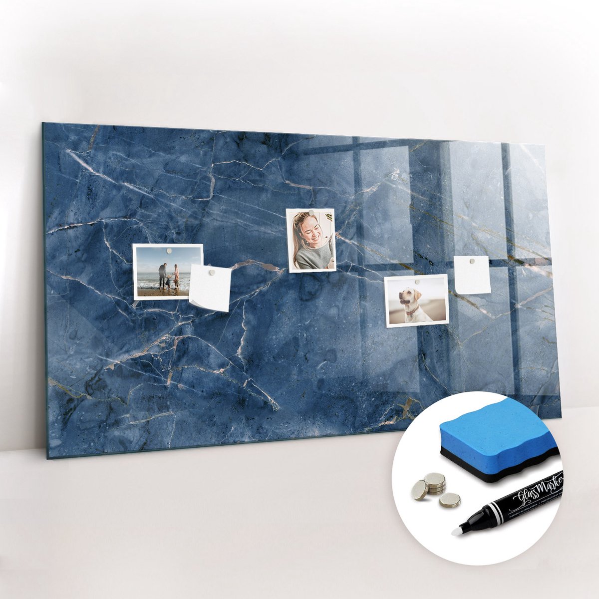 Tulup Whitebord - Elegant marmer - 120 x 60 cm - Marine Magnetisch Memobord - Gratis 5 Sterke Magneten + Whiteboard Marker & Wisser - Minimalistisch Prikbord - Magnet Board - Planning Muur