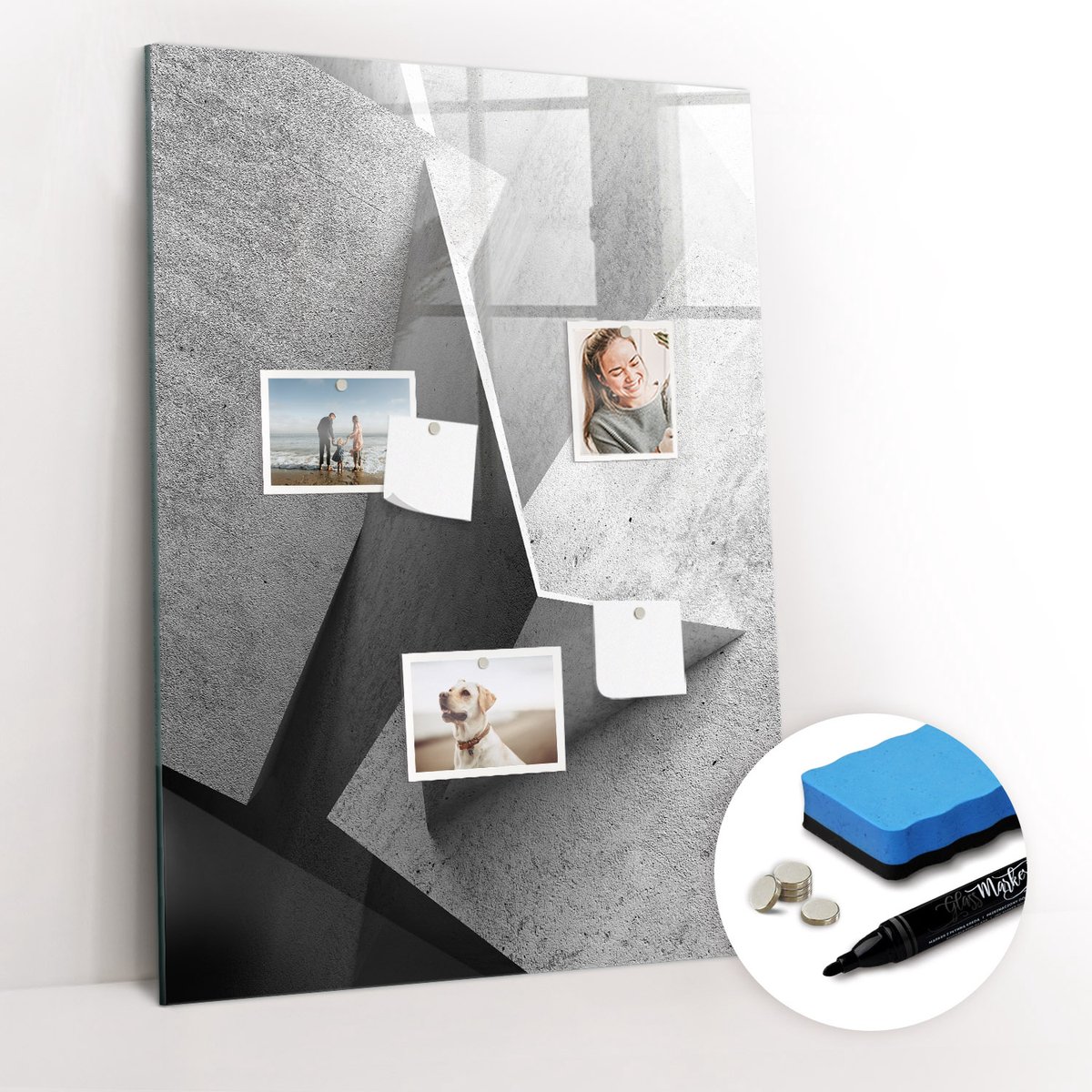 Tulup Whitebord - Abstracte geometrische patronen - 70 x 100 cm - Zwart-wit Memobord Glas - Gratis 5 Sterke Magneten + Whiteboard Marker & Wisser - Industrieel Wandbord - Magneetbord Muur - Inspiratiebord Kantoor