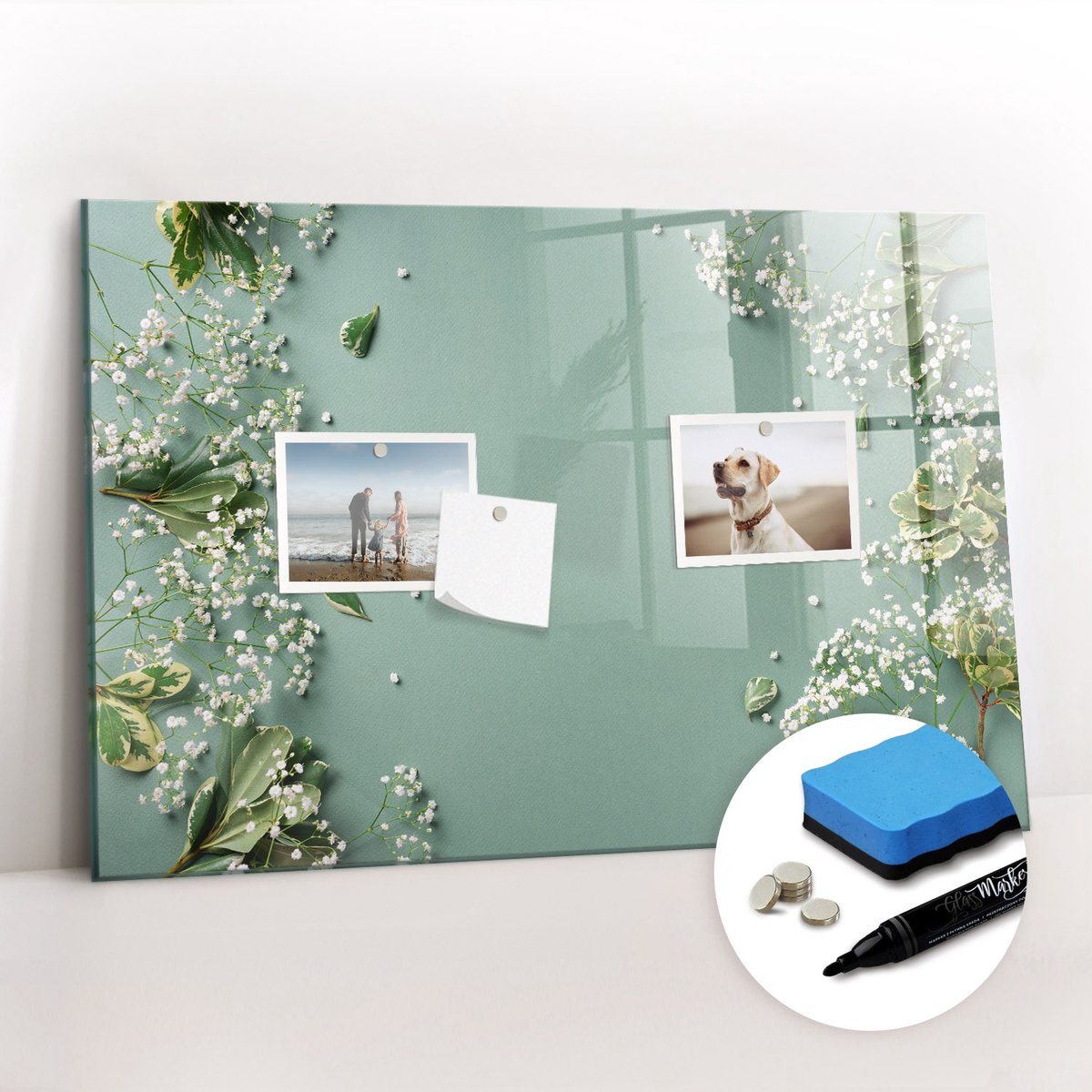 Tulup Whitebord - Tere bloemen - 60 x 40 cm - Groente Magnetisch Bord - Gratis 5 Sterke Magneten + Whiteboard Marker & Wisser - Moderne Wanddecoratie - Memobord Keuken - Planning Muur