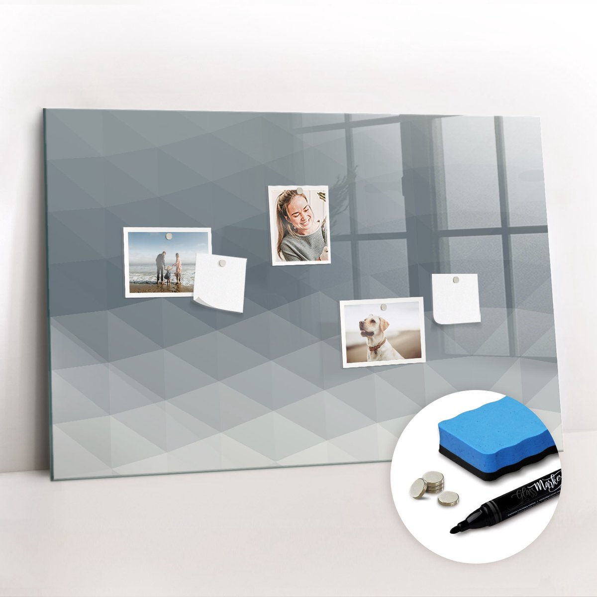 Tulup Whitebord - Golfabstractie - 90 x 60 cm - Grijs Memo Magneetbord - Gratis 5 Sterke Magneten + Whiteboard Marker & Wisser - Scandinavisch Design Bord - Memo Bord - Planning Muur