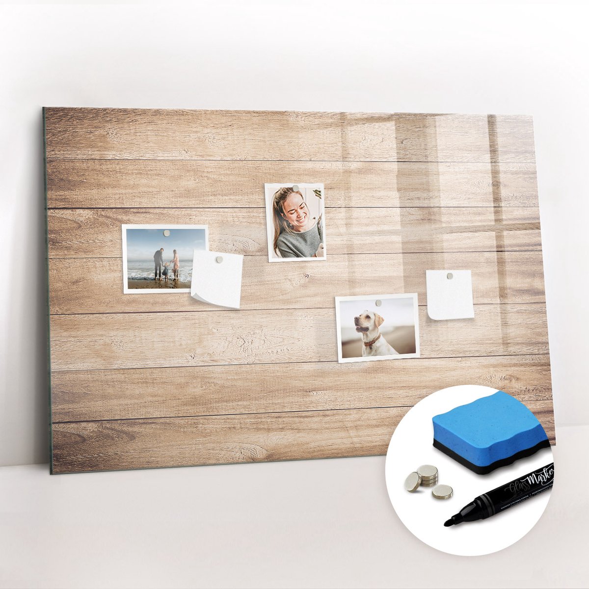 Tulup Whitebord - Houtstructuur - 90 x 60 cm - Bruin Magneetbord Rechthoekig - Gratis 5 Sterke Magneten + Whiteboard Marker & Wisser - Moderne Wanddecoratie - Memo Magneetbord - Notitiebord Werkplek