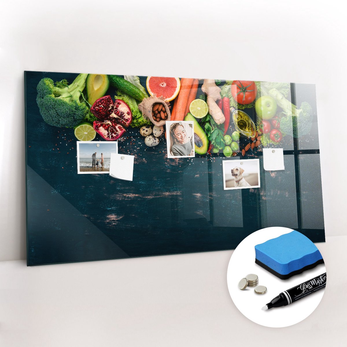 Tulup Whitebord - Groenten op tafel - 120 x 60 cm - Veelkleurig Magnetisch Bord Kind - Gratis 5 Sterke Magneten + Whiteboard Marker & Wisser - Minimalistisch Prikbord - Magnetic Board - Notitiebord Werkplek