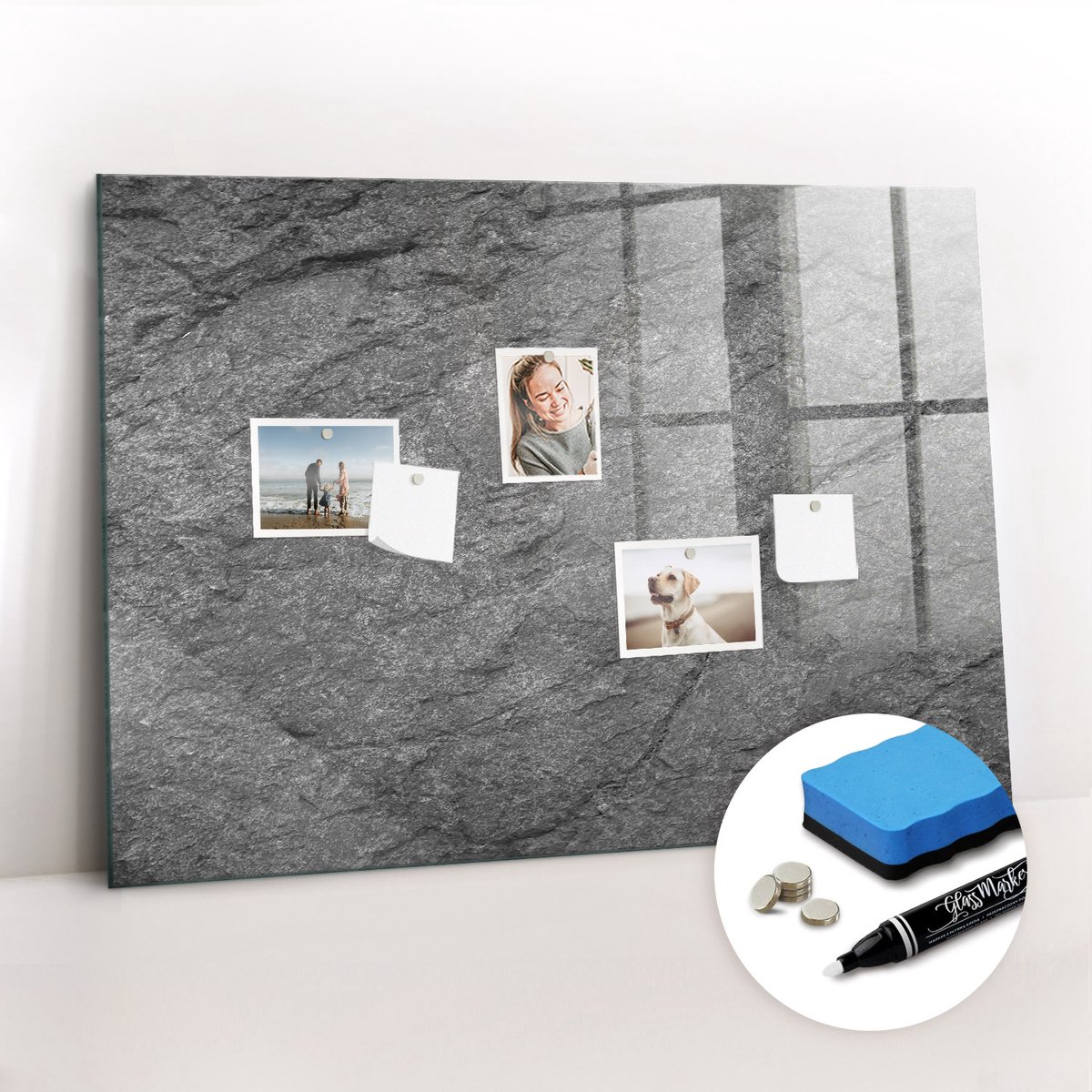Tulup Whitebord - Vulkanisch gesteente - 100 x 70 cm - Zwart Memobord Keuken - Gratis 5 Sterke Magneten + Whiteboard Marker & Wisser - Moderne Wanddecoratie - Magnetisch Bord Kind - Notitiebord Werkplek