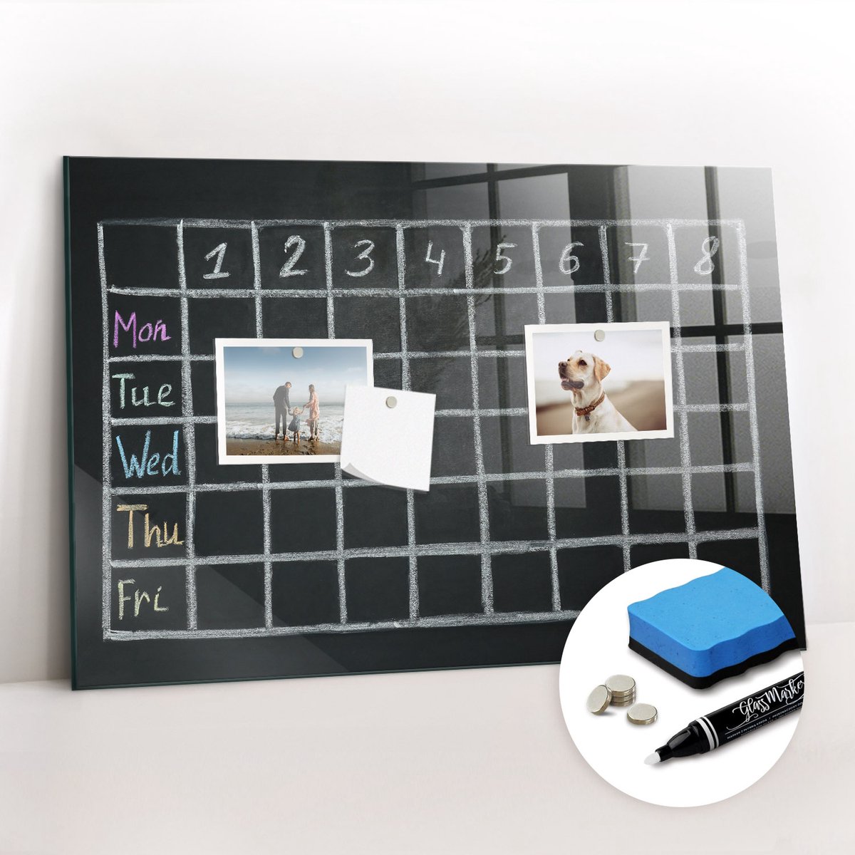 Tulup Whitebord - Lesplan - 60 x 40 cm - Zwart-wit Magneetbord Keuken - Gratis 5 Sterke Magneten + Whiteboard Marker & Wisser - Organizer Muur - Magnetic Board - Planning Muur