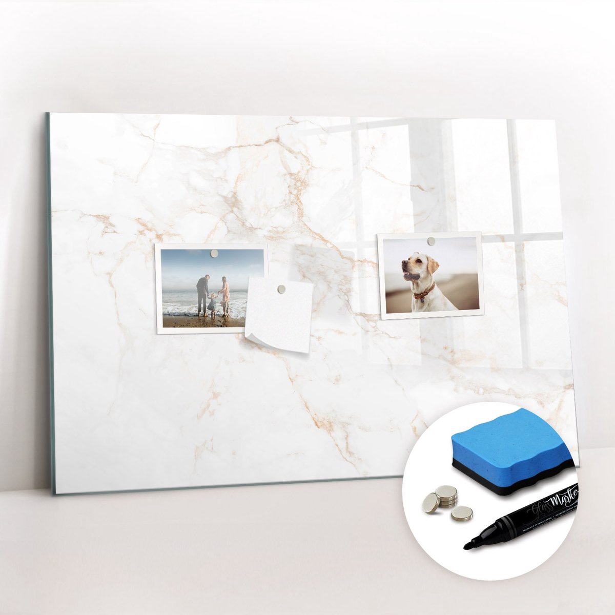 Tulup Whitebord - Elegant marmer - 60 x 40 cm - Wit Magnetisch Bord - Gratis 5 Sterke Magneten + Whiteboard Marker & Wisser - Decoratief Magnetisch Bord - Magnetisch Bord - Productiviteit Tools