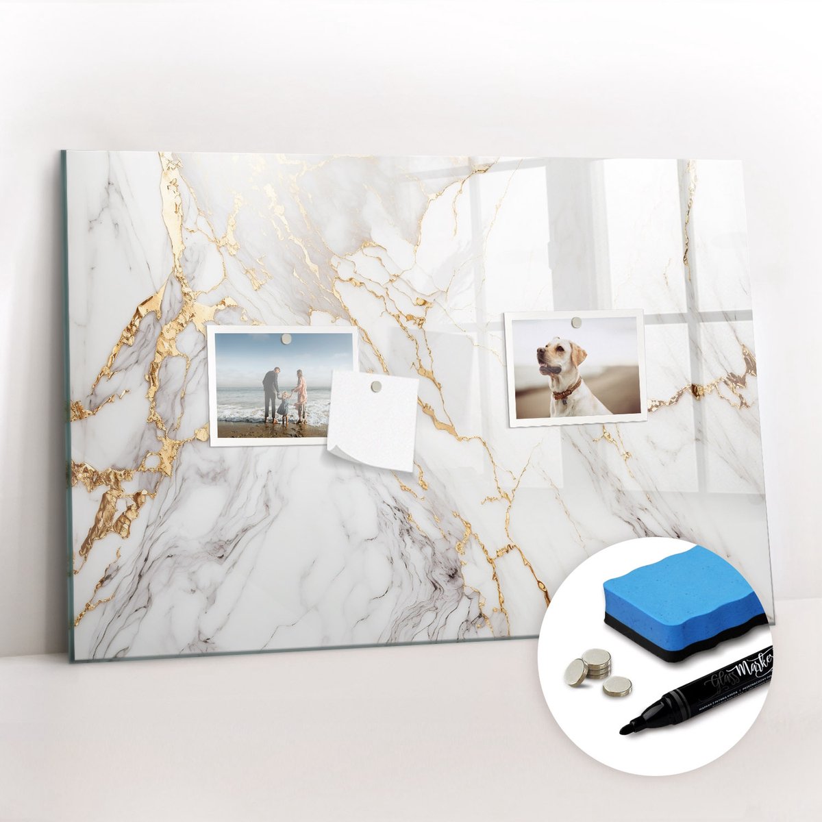 Tulup Whitebord - Decoratief marmer - 60 x 40 cm - Wit Decoratieve magneetborden met print - Gratis 5 Sterke Magneten + Whiteboard Marker & Wisser - Scandinavisch Design Bord - Magneetbord Muur - Planning Muur