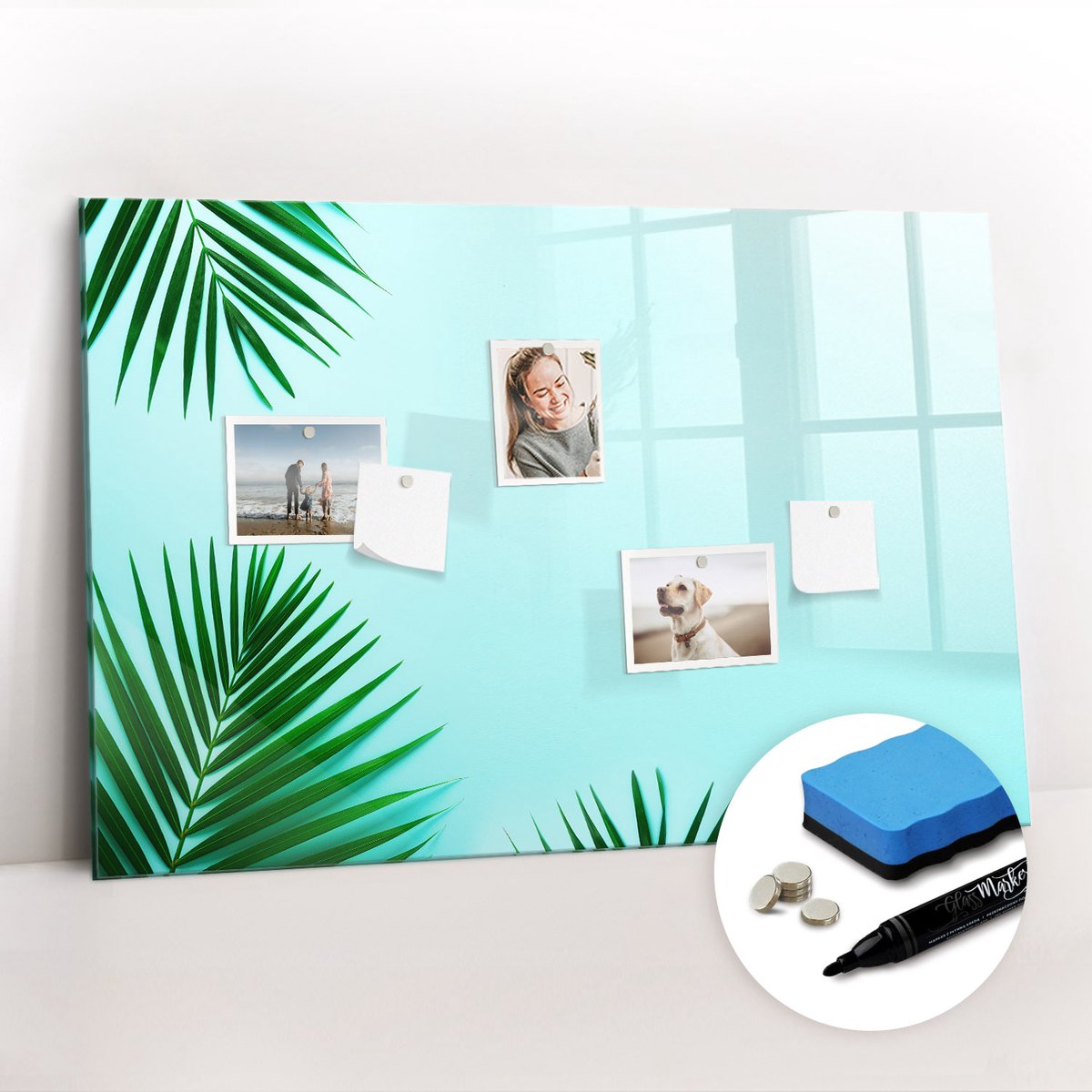 Tulup Whitebord - Palmbladeren - 90 x 60 cm - Groente Memo Magneetbord - Gratis 5 Sterke Magneten + Whiteboard Marker & Wisser - Organizer Muur - Magneetbord Muur - Notitiebord Werkplek