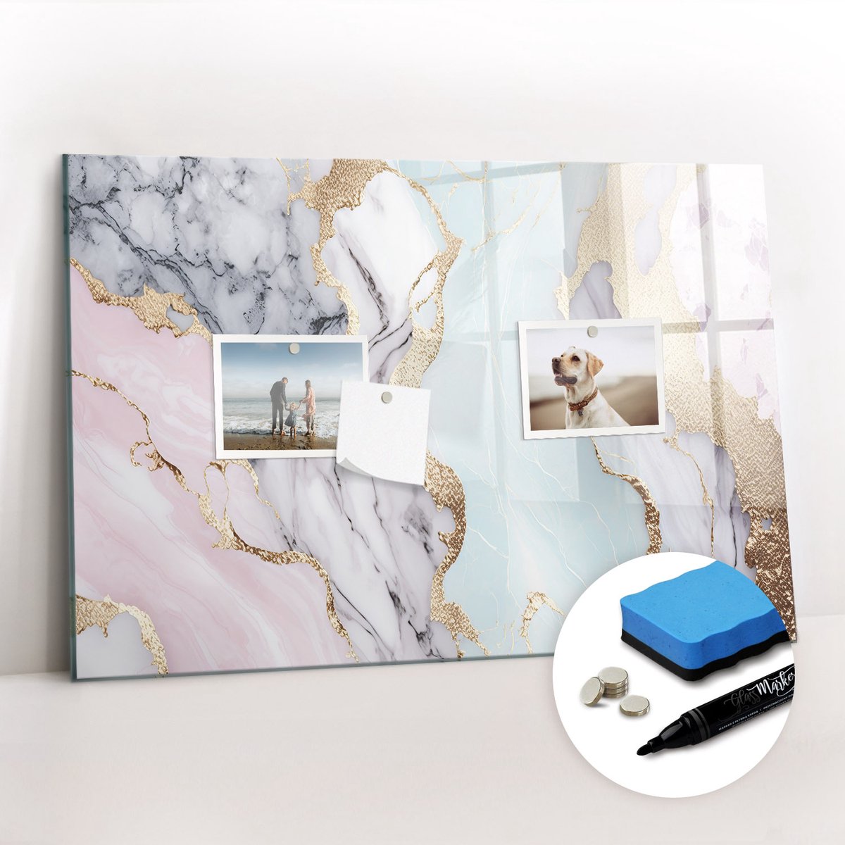 Tulup Whitebord - Marmer - 60 x 40 cm - Veelkleurig Magneetbord Rechthoekig - Gratis 5 Sterke Magneten + Whiteboard Marker & Wisser - Design Memobord - Magnetisch Memobord - Ideeënbord Thuiswerkplek