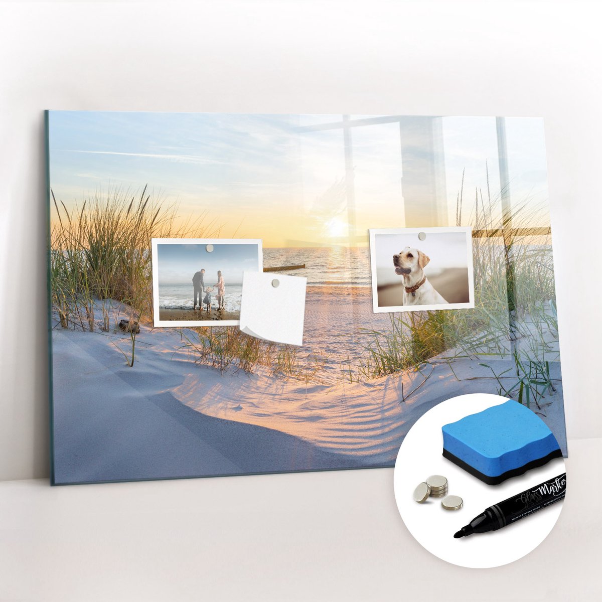 Tulup Whitebord - Zonsondergang op het strand - 60 x 40 cm - Veelkleurig Memo Bord - Gratis 5 Sterke Magneten + Whiteboard Marker & Wisser - Wanddecoratie Kantoor - Memobord Magnetisch - Inspiratiebord Kantoor