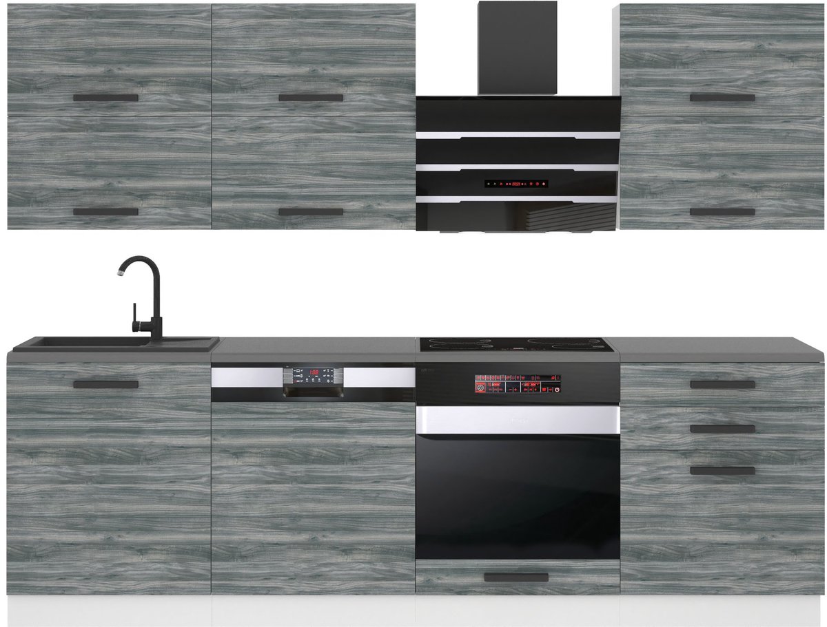BELINI Keukenblok MADISON - Keukenmeubel Set 240 cm Glamour Wood met Werkbladen - Boven- en Onderkasten