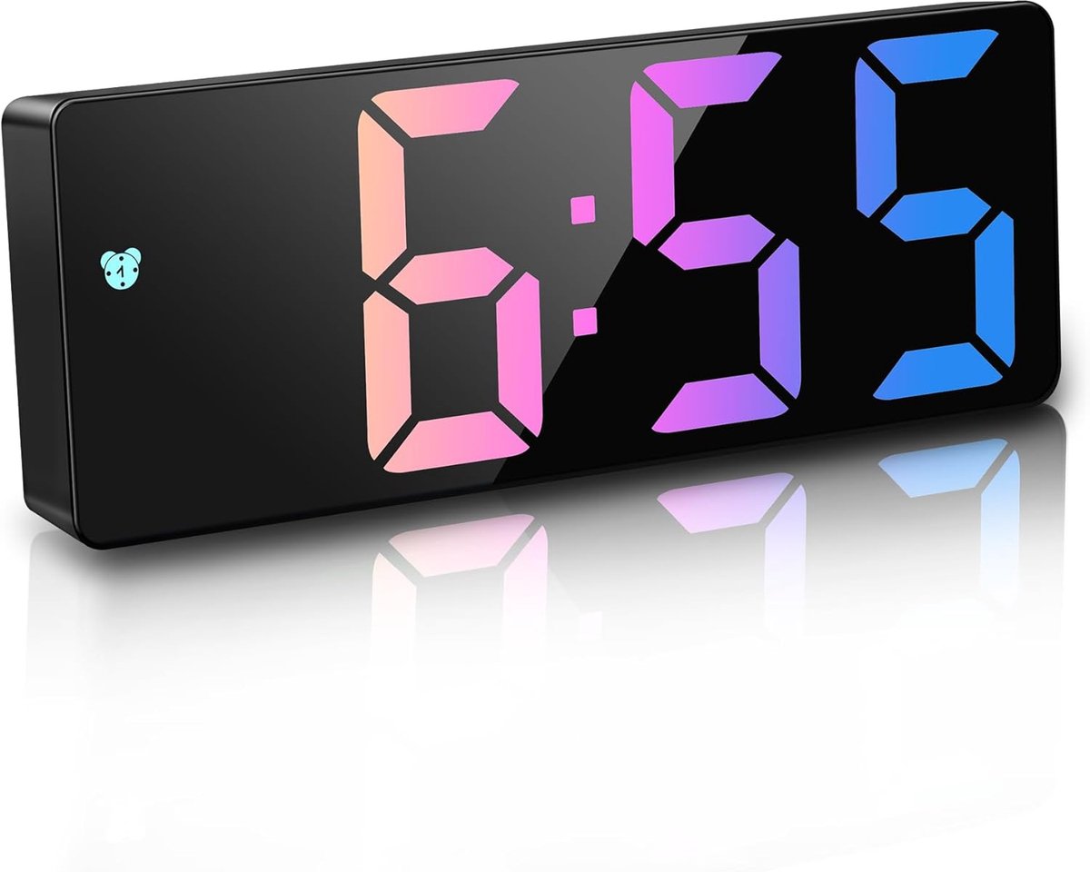 Digitale wekker – 6,7" LED digitale klok – bedwecker – ochtendwekker – spraakgestuurd/tikloos/snooze/temperatuur/datumtijd – instelbare helderheid – voor kinderen en volwassenen – kleurrijk.