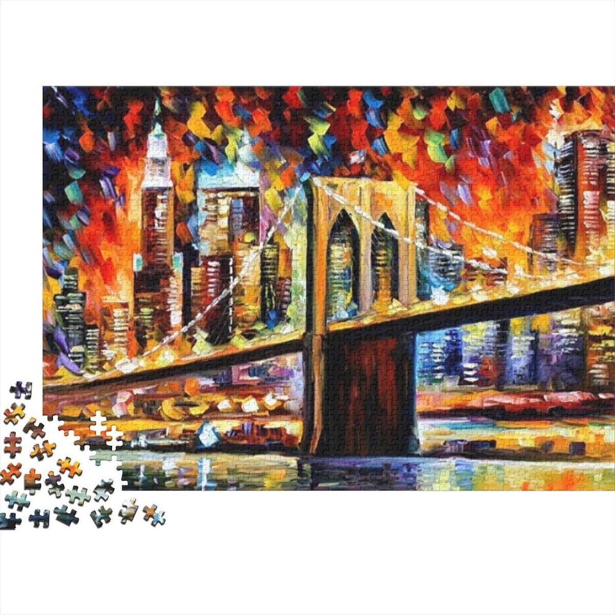 Aquarel Puzzel - Stadsnacht Puzzel - Ontspanning en Decompressie - 1000 Stukjes - 38x26cm - Aquarel Schilderen-8