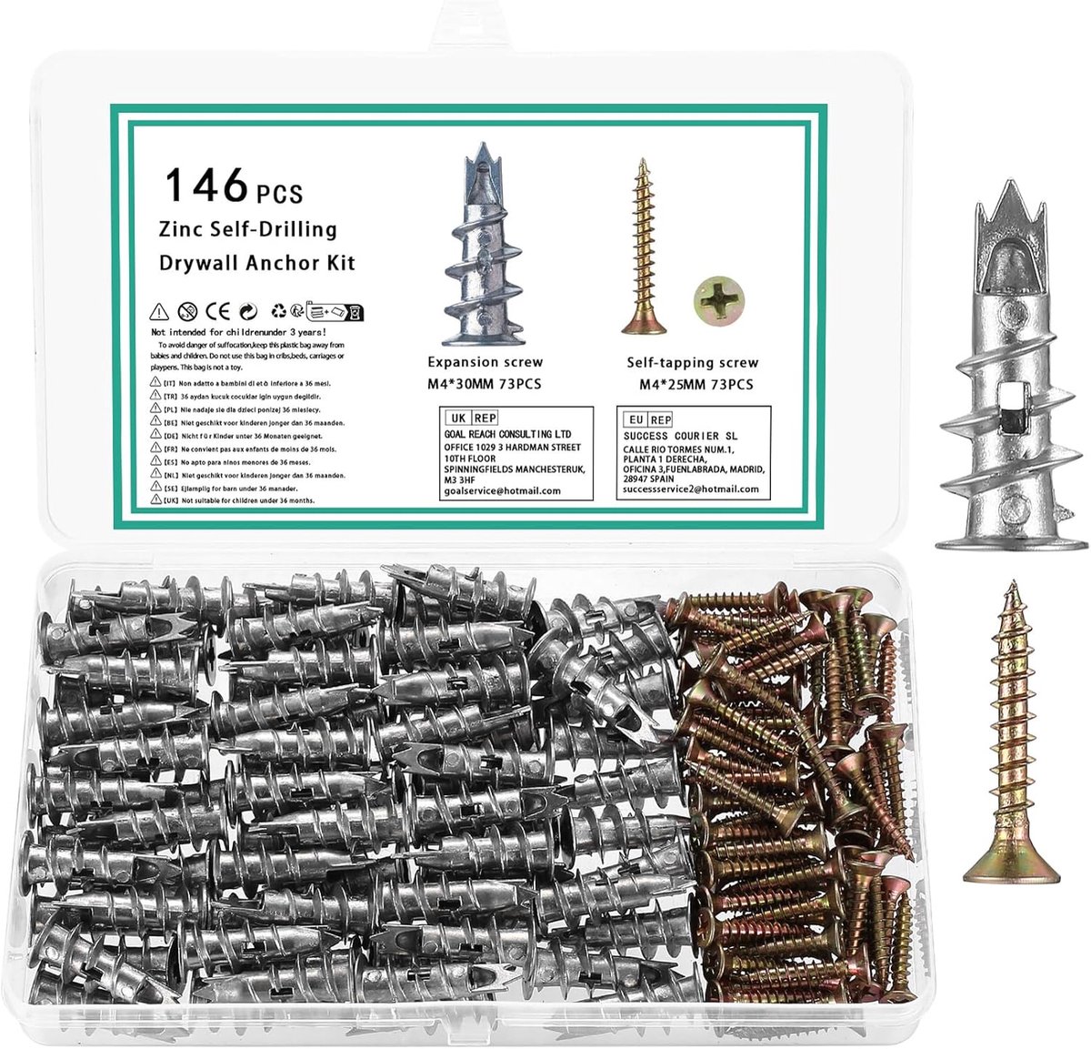 146 Pcs M4 Self Drilling Drywall Plugs Metal Drywall Plugs with Screws, Hollow Space Plugs Drywall Plugs with - ShopVlot