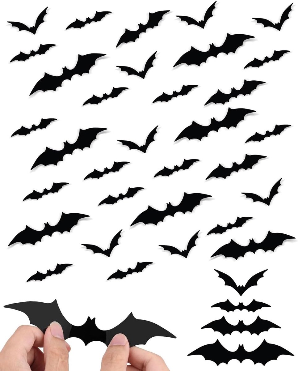 120pcs Halloween 3D Bat Decoration Wall Stickers in Various Sizes Waterproof PVC Creepy Black Removable Bat DIY - ShopVlot