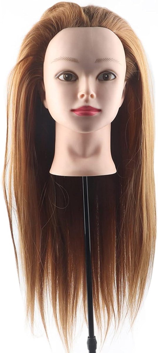 Oefenhoofd Haar - Mannequin Hoofd Trainingshoofd - Haarstyling Oefenen - Hoge Temperatuur Vezels - 60 cm Haarlengte - Blond Goudbruin