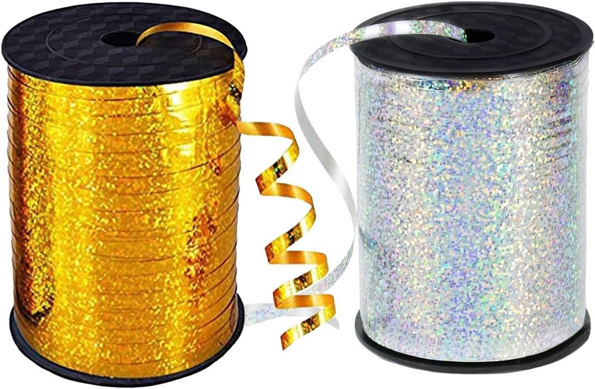 SnelShoppen - 2 Rollen Lasercadeaulinten - Kanten Linten - Laserbanden - Verjaardagsdecoraties - Themafeesten - Bruiloften - Goud en Zilver - 350 Mete