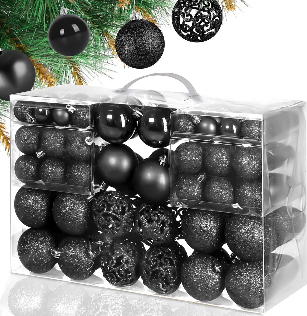 Kerstballen set van 100 - kunststof decoraties - zwarte kleur - creëer een feestelijke sfeer - ShopVlot