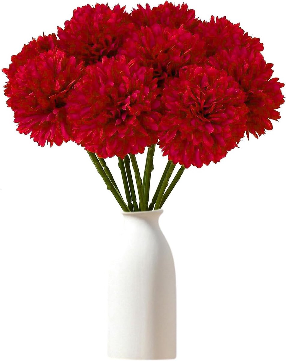 SnelShoppen - Kunstmatige Hortensia Bloemen, 12 Stuks, Realistische Hortensia Boeket met Stelen voor Bruiloften, Thuis, Tuin en Kantoor (Rood)
