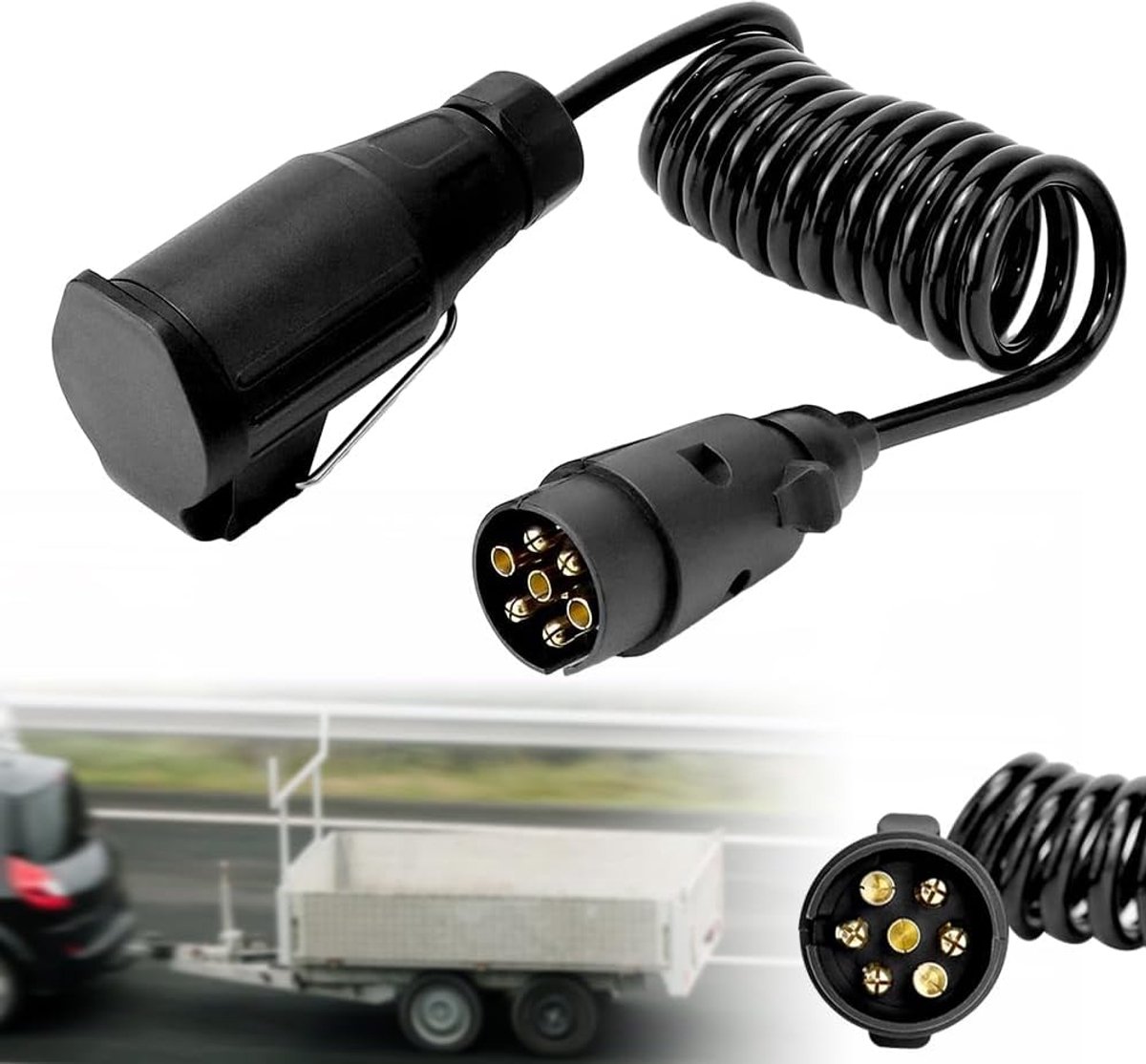 SnelShoppen - 7-polige trailer adapter kabel 2M - Coiled verlengkabel voor caravan, camper, tractor en boot - Duurzaam en waterdicht