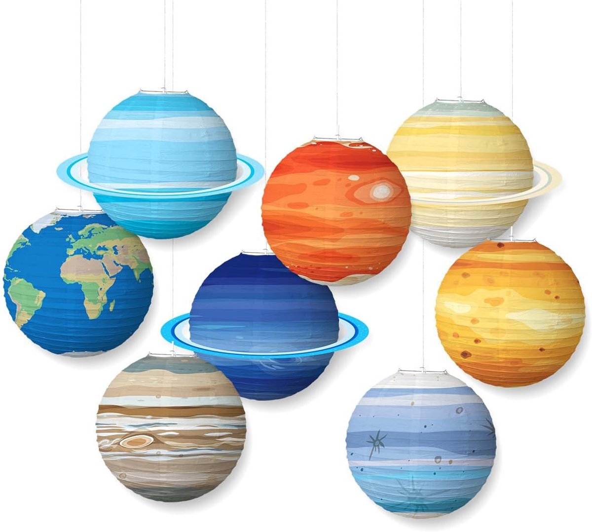 SnelShoppen - 8 Stuks Planeet Papieren Lantaarns, Ruimte Thema Lantaarns, Hangende Planeet Lantaarns, Zonnestelsel, Feestdecoraties voor Wetenschap en