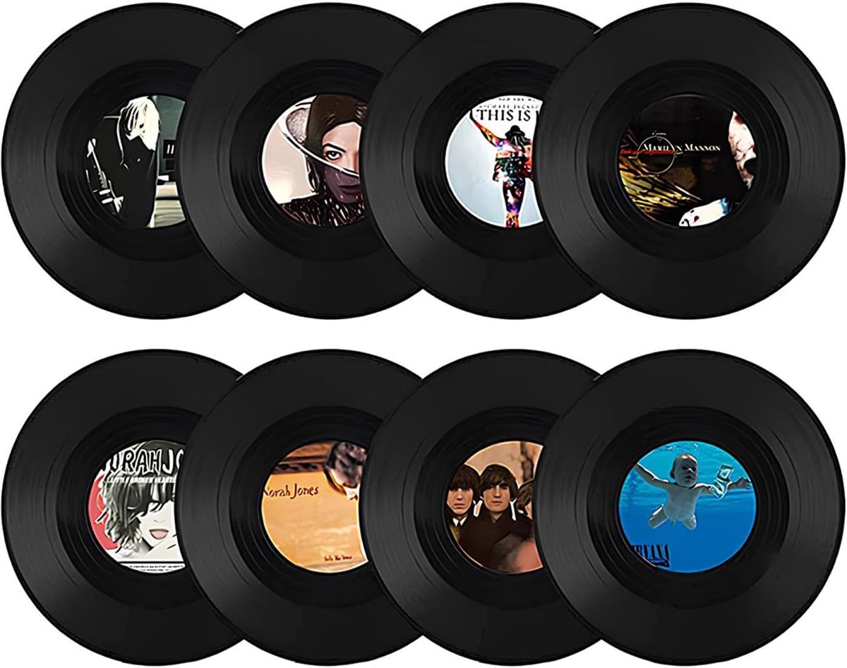 Vinyl platen wanddecoratie 8 stuks - 18 cm - verschillende designs - perfect voor feestjes - SnelShoppen