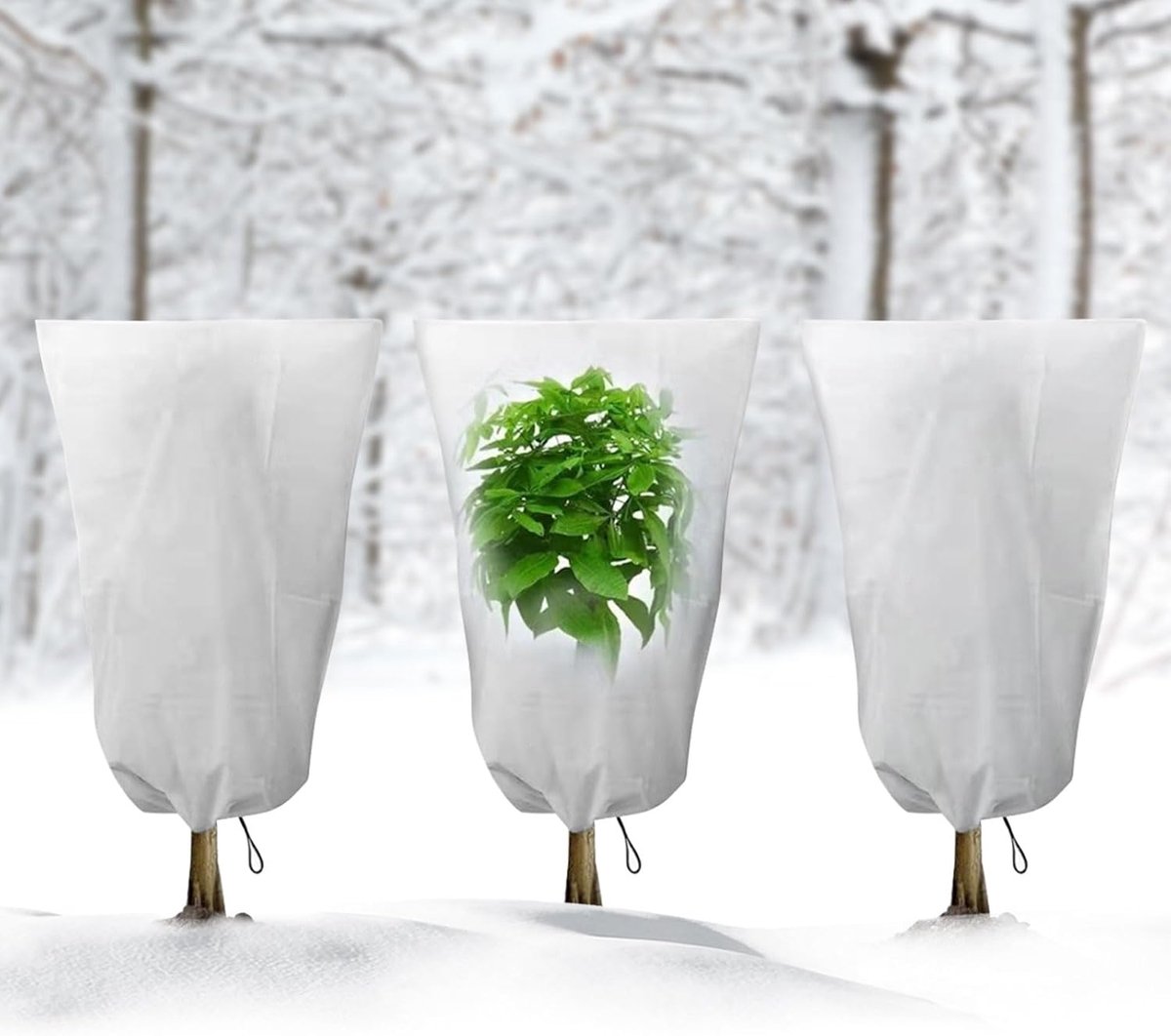 SnelShoppen - Pack van 3 Plant Fleece Vorstbescherming Hoezen 80 x 120 cm Tuin Grote Fleece Vorstbeschermingszakken met Trekkoord, Herbruikbare Plant