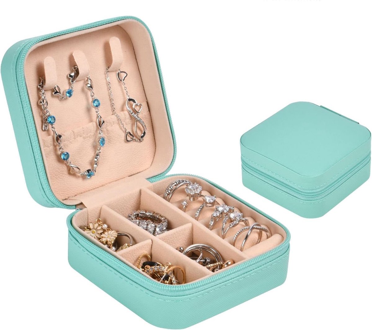 Juwelenbox mini - PU leren reisset - Dubbele laag - Bescherming voor sieraden - SnelShoppen