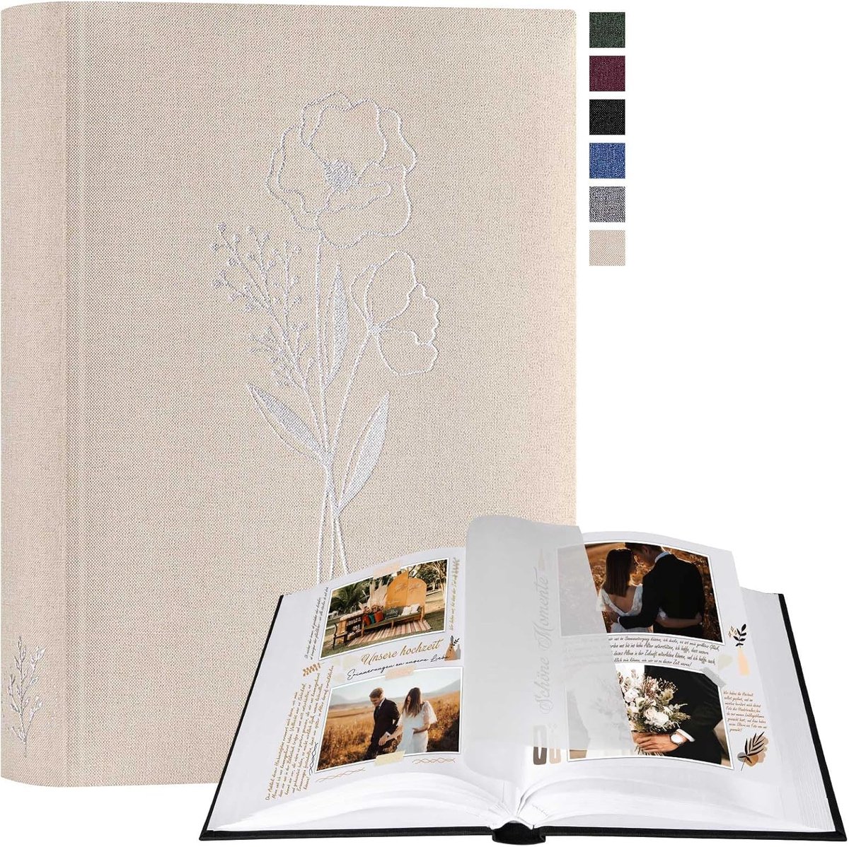 SnelShoppen - Fotoboek Scrapbooking Klein Linnen DIY 60 Witte Pagina's met Cellofaan Scheidingen voor Foto's 9 x 13 cm, 10 x 15 cm, 13 x 18 cm (Beige,