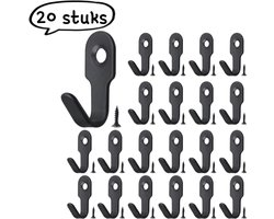 Set van 20 stuks - RVS haken voor badkamer, keuken en achterdeuren - Multifunctionele kleine metalen haken met gaten - Ophangen van kleine artikelen, opbergen van tassen, huishoudelijk gebruik - Met schroeven - Zwart