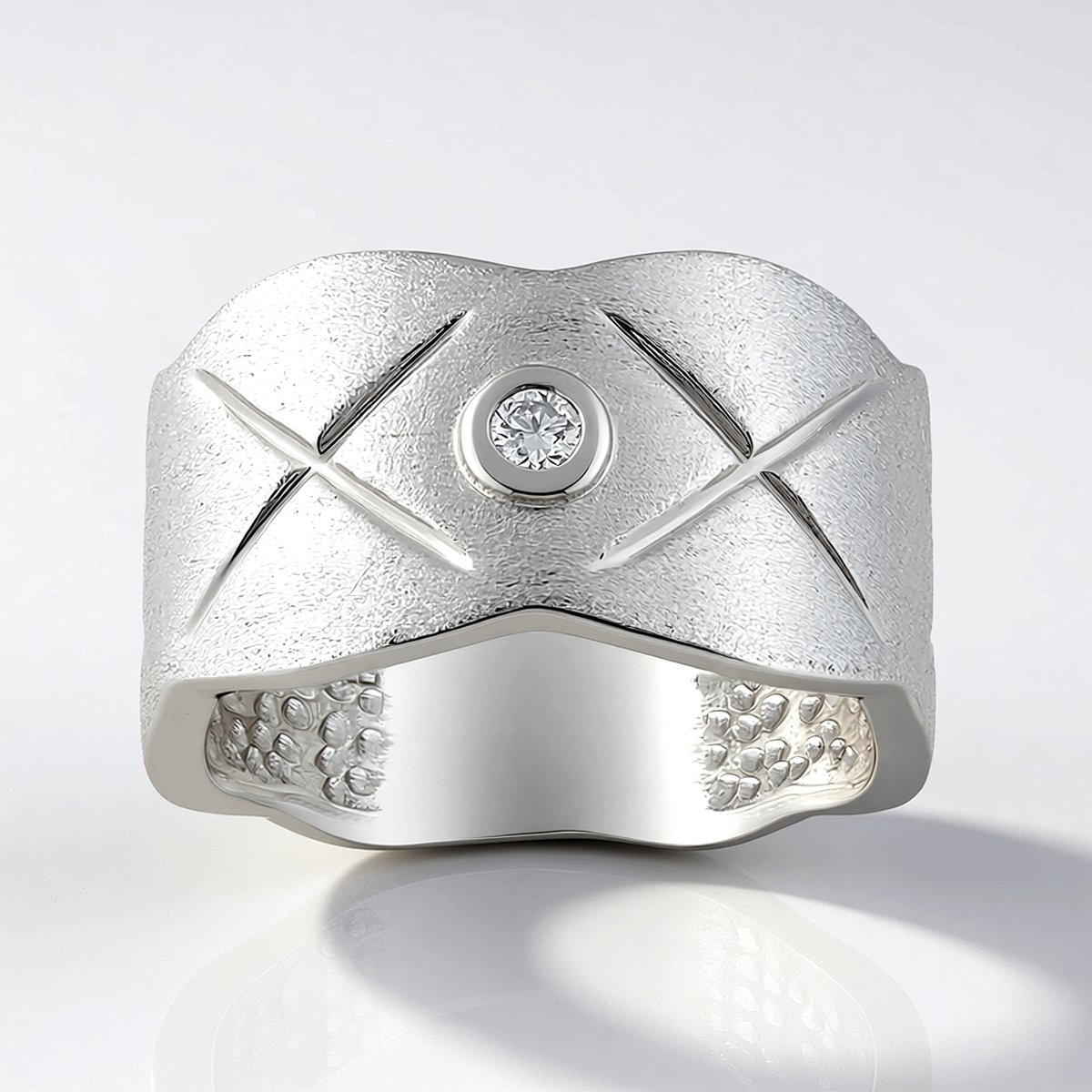 Cavill - Zilveren Ring met I1 (G) Ronde Briljant Diamant 0,039 ct - 925 Sterling Zilver Gerhodineerd - Elegante Handgegraveerde Bezel Ring voor Dames