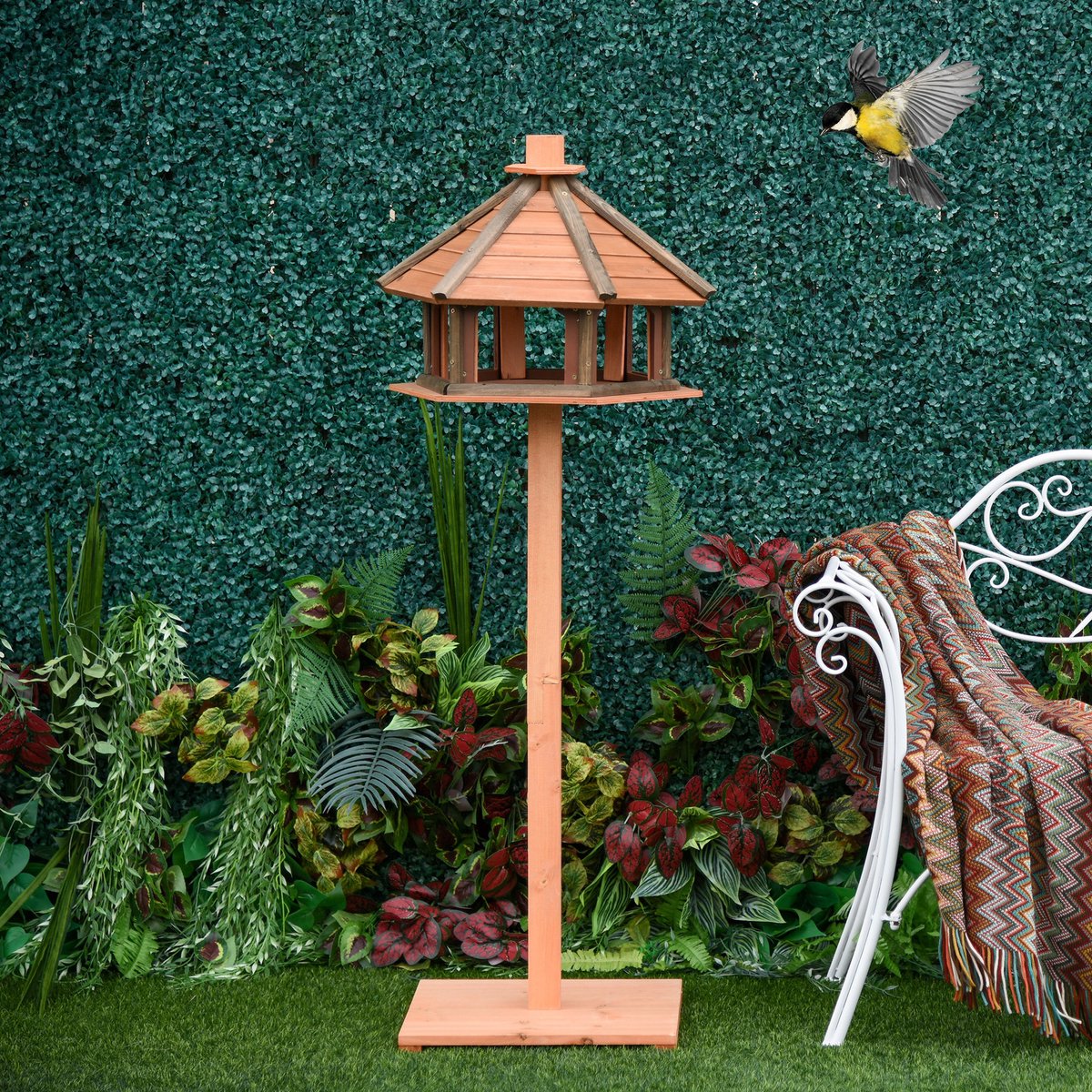 COVREO Vogelvoederplek 52 x 130 cm natuur, hout op paal met stabiele basis