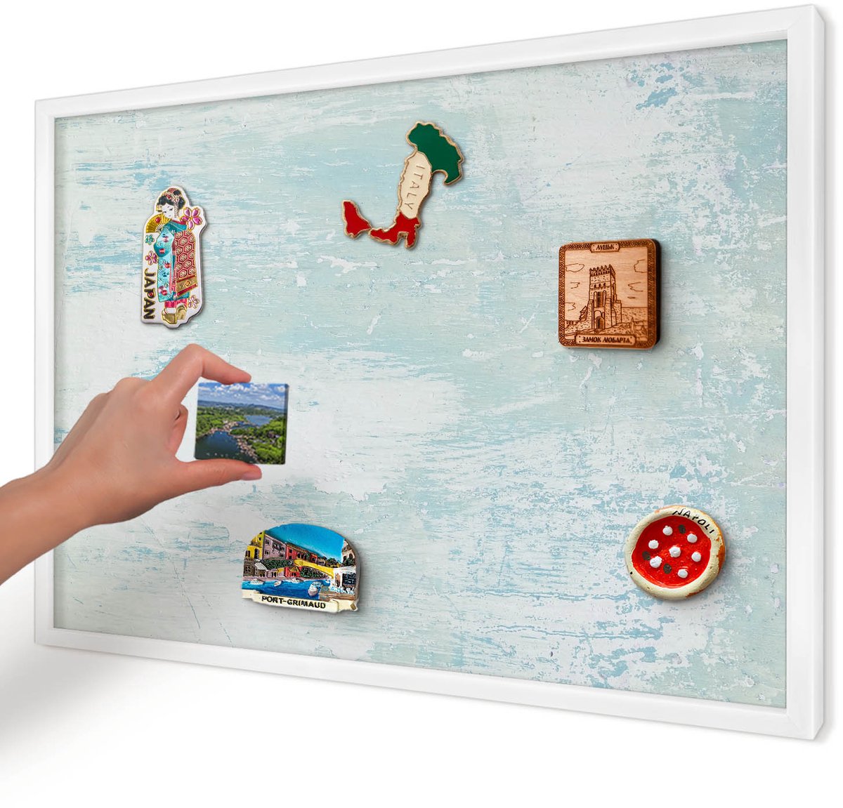 Artprintcave Wit Magneetbord mit Witte Lijst - 60x40 cm - Pastelkleurige Schaafwonden Wandbord Magnetisch - Minimalist Magneetbord Voor Foto's - Texturen
