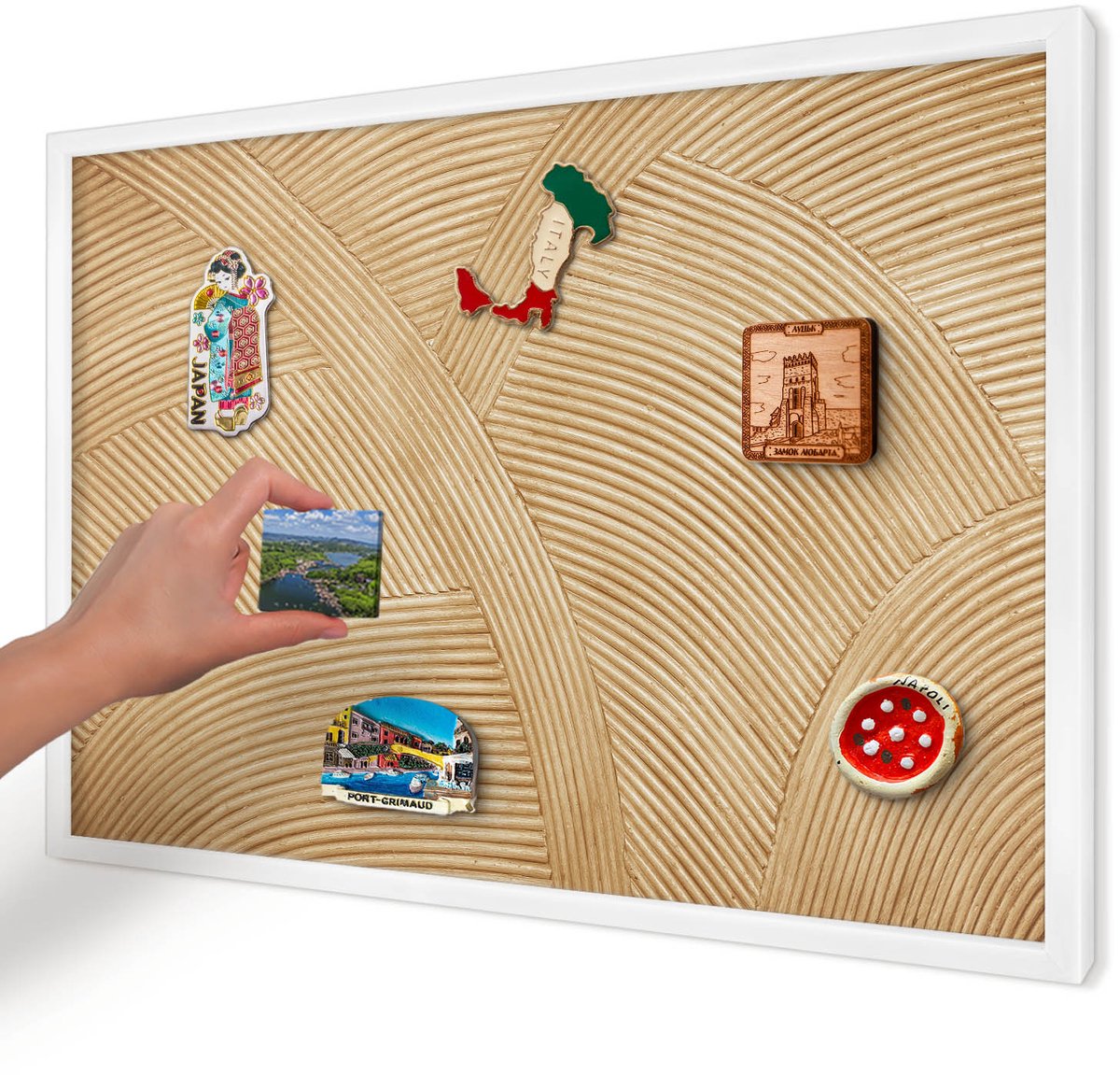 Artprintcave Beige Magneetbord mit Witte Lijst - 60x40 cm - Structurele Lijnen Bord Voor Magneten - Minimalist Wandbord Magnetisch - Texturen