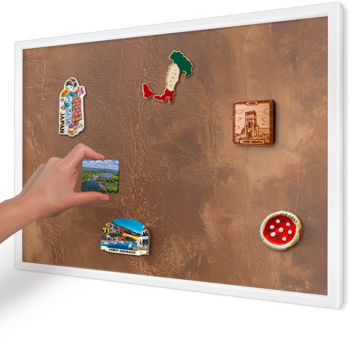 Artprintcave Bruin Magneetbord mit Witte Lijst - 60x40 cm - Bruine Textuur Magnetisch Bord Voor Magneten - Minimalist Magneetbord Voor Foto's - Texturen