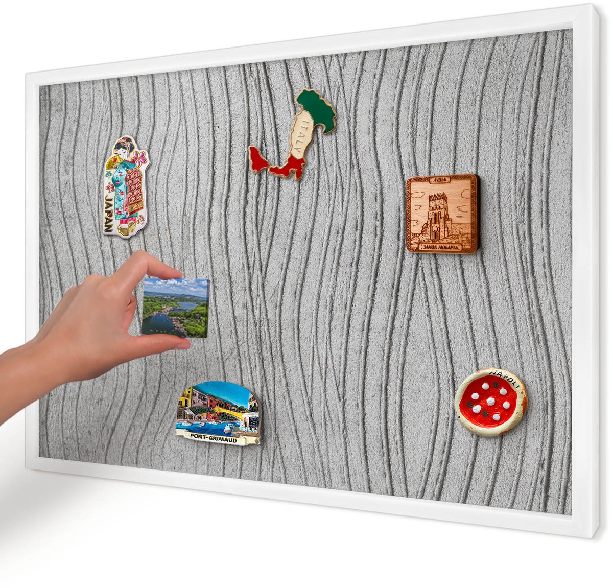 Artprintcave Grijs Magneetbord mit Witte Lijst - 60x40 cm - Grijze Golven Notitiebord - Minimalist Memobord Keuken - Texturen