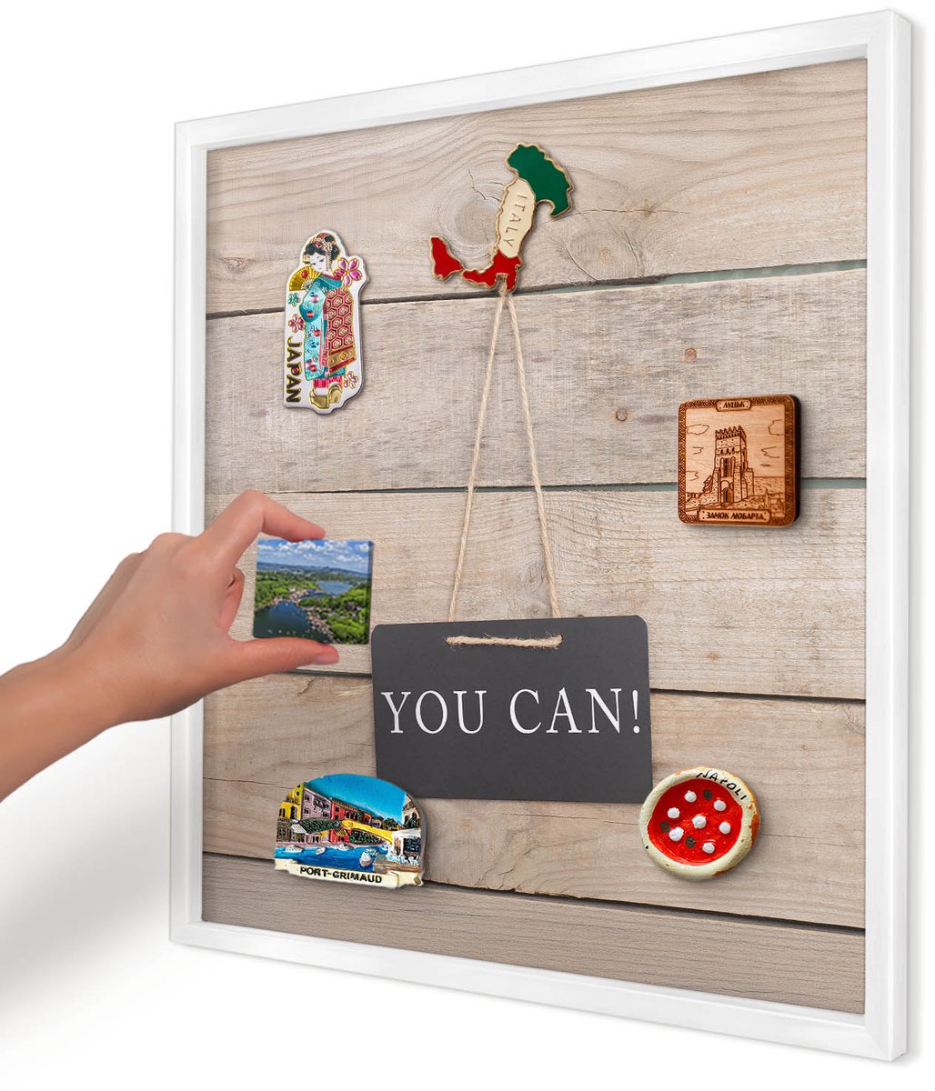 Artprintcave Beige Magneetbord mit Witte Lijst - 50x50 cm - Motivatie Elke Dag Magnetisch Bord - Rustiek Magneet Bord mit Frame - Teksten