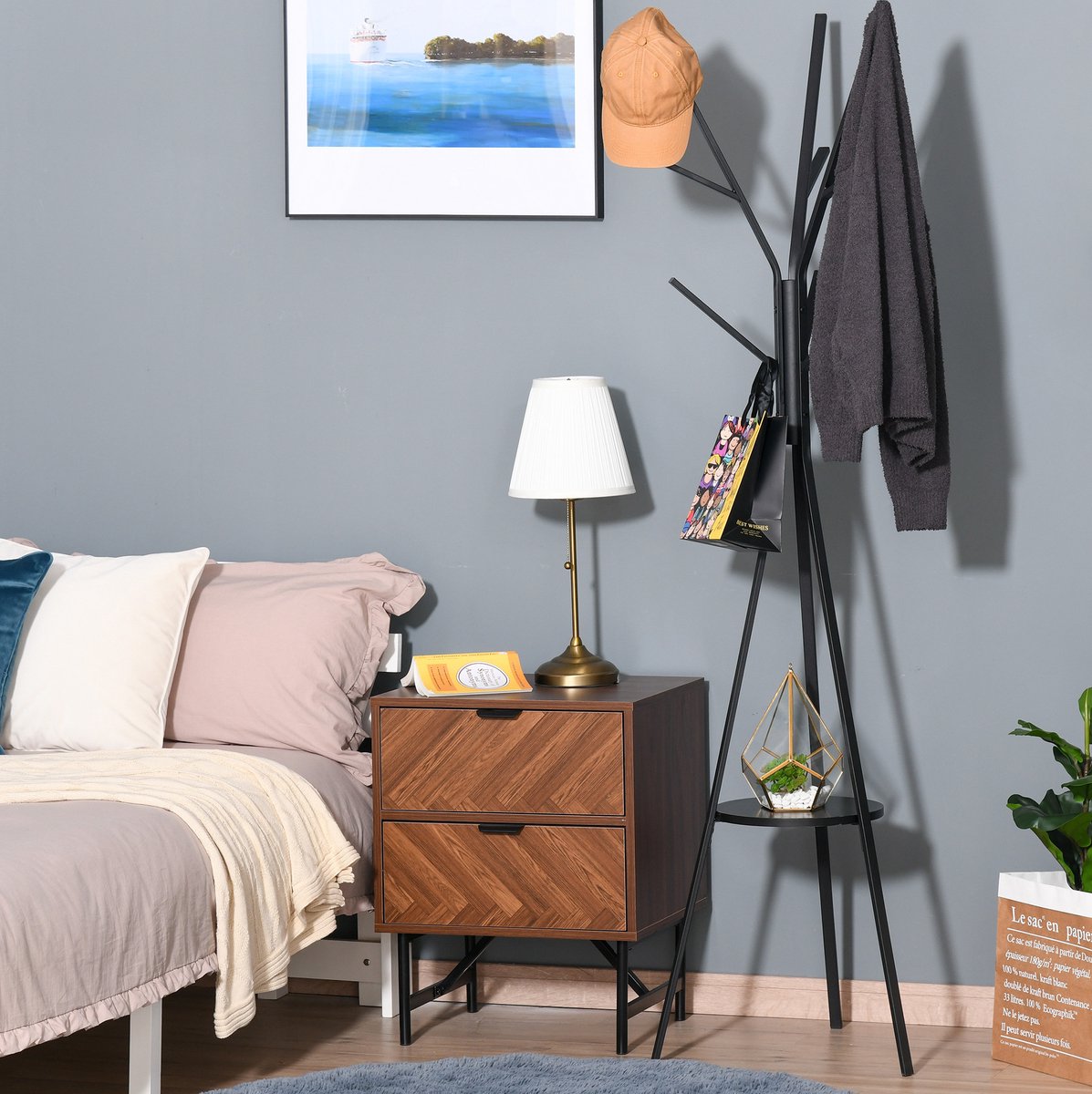 COVREO Kledingrek 45x45x180 cm zwart, metaal en MDF met 8 haken