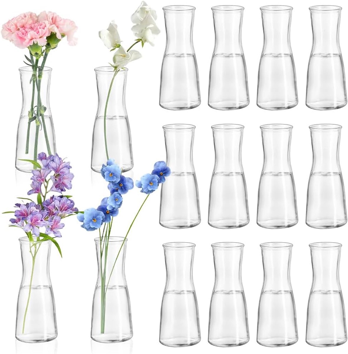 SnelShoppen - Kleine Glazen Vazen voor Tafeldecoratie, Mini Transparante Bloemenvazen, Set van 12 Stuks, Modern Minimalistische Vazen voor Bruiloft, V