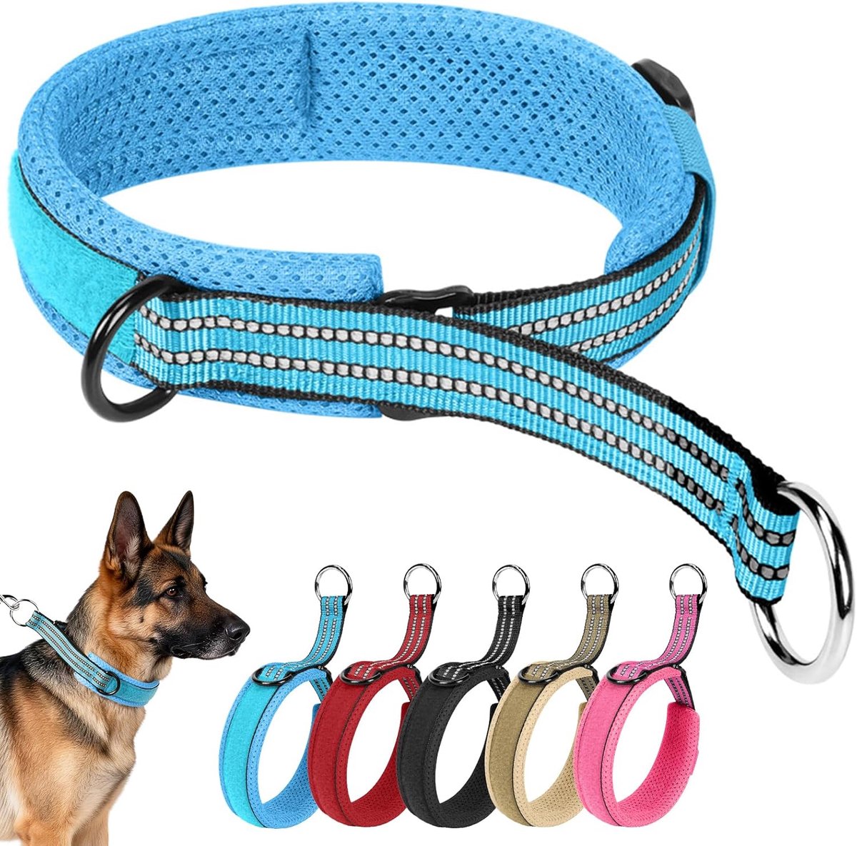 SnelShoppen - Martingale Hondentuig - Blauw - Groot - Geen Trek Halsband - Duurzaam Nylon - Ademend Mesh - Ideaal voor Wandelen en Training